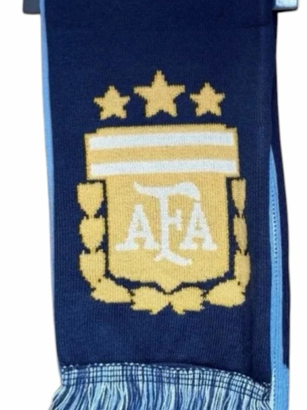 AFA Mens Soccer Scarf in Light Blue, Navy, ARGENTINA MESSI.  Gold Crest.  NEW